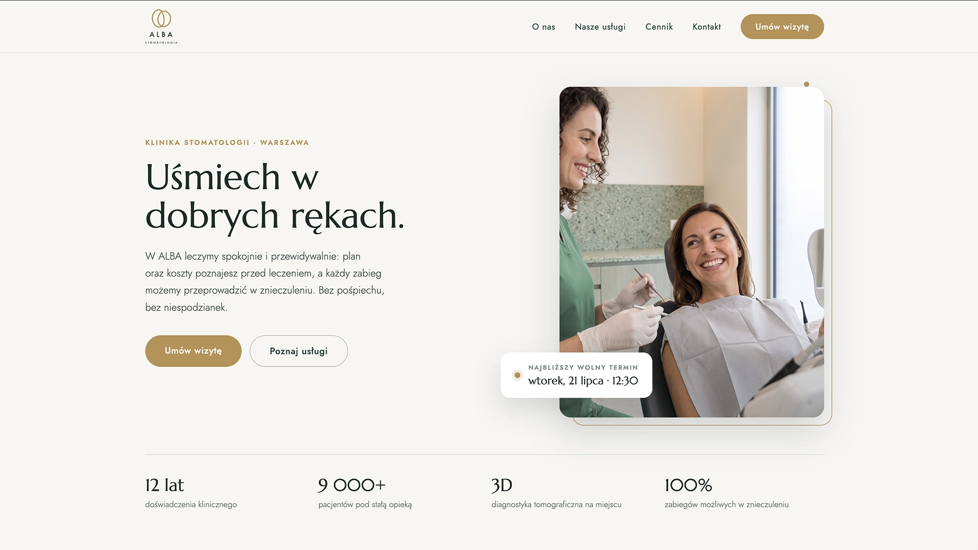 ALBA Stomatologia — strona www zaprojektowana przez białe studio